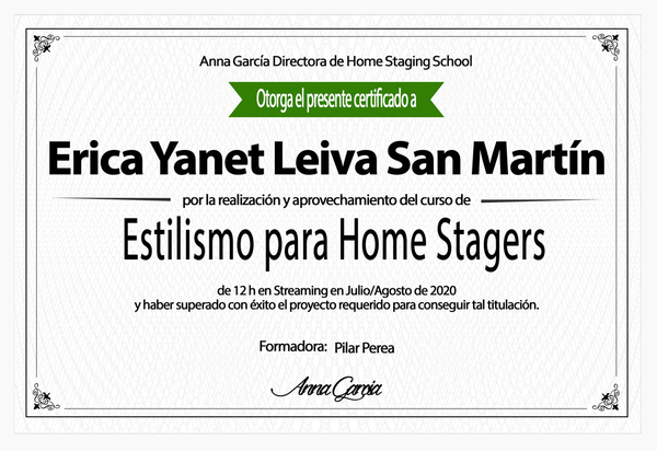Certificado diploma ESTILISMO Erica Yanet Leiva San Martín. CasaStaging
